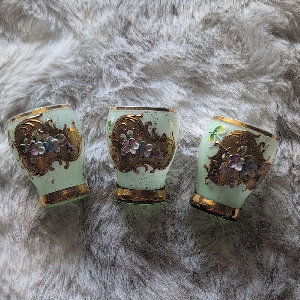 Bohemian Crystal & Gold Pale Green DecantCordial Set